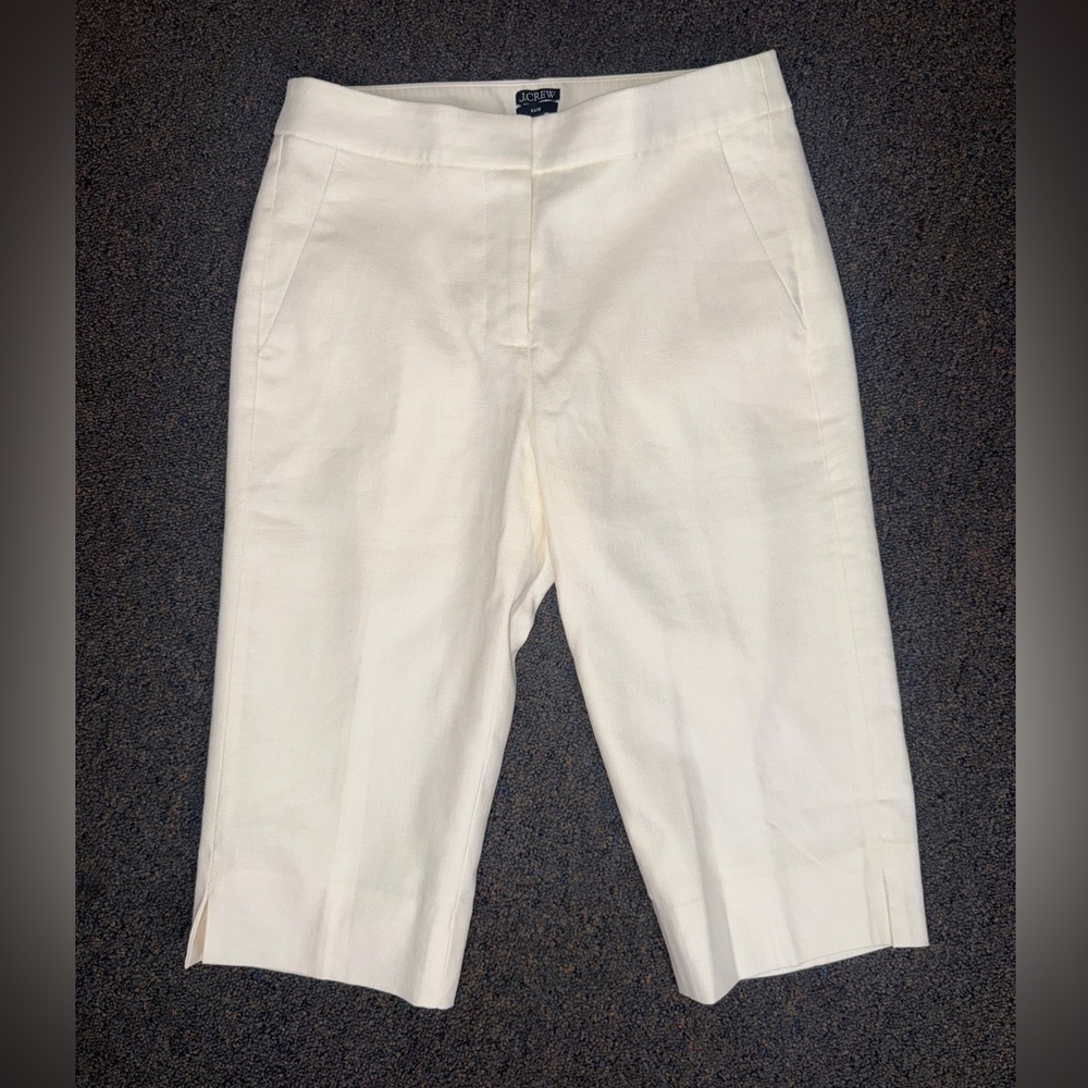J Crew‎ $118 Kate Ivory Flax Capri Pant Linen Blend | Sz 4P Petite